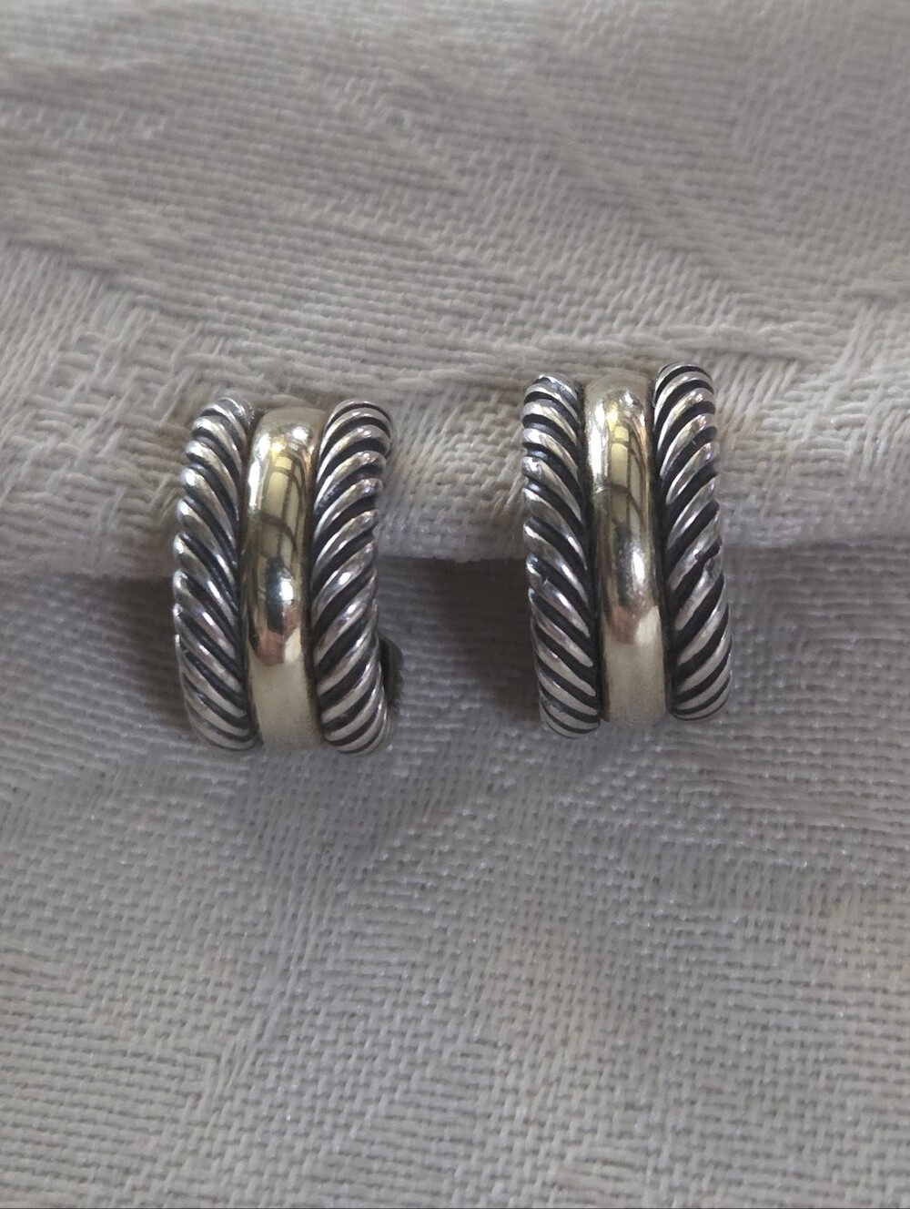 David Yurman Cable Collectibles Huggie Hoop Earrings, SS & 14k